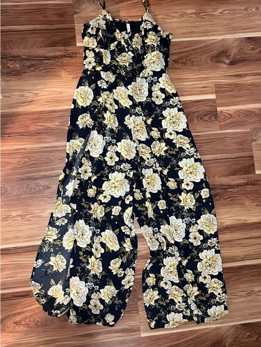 Xhilaration Navy Blue Jumpsuit with Yellow Floral Print